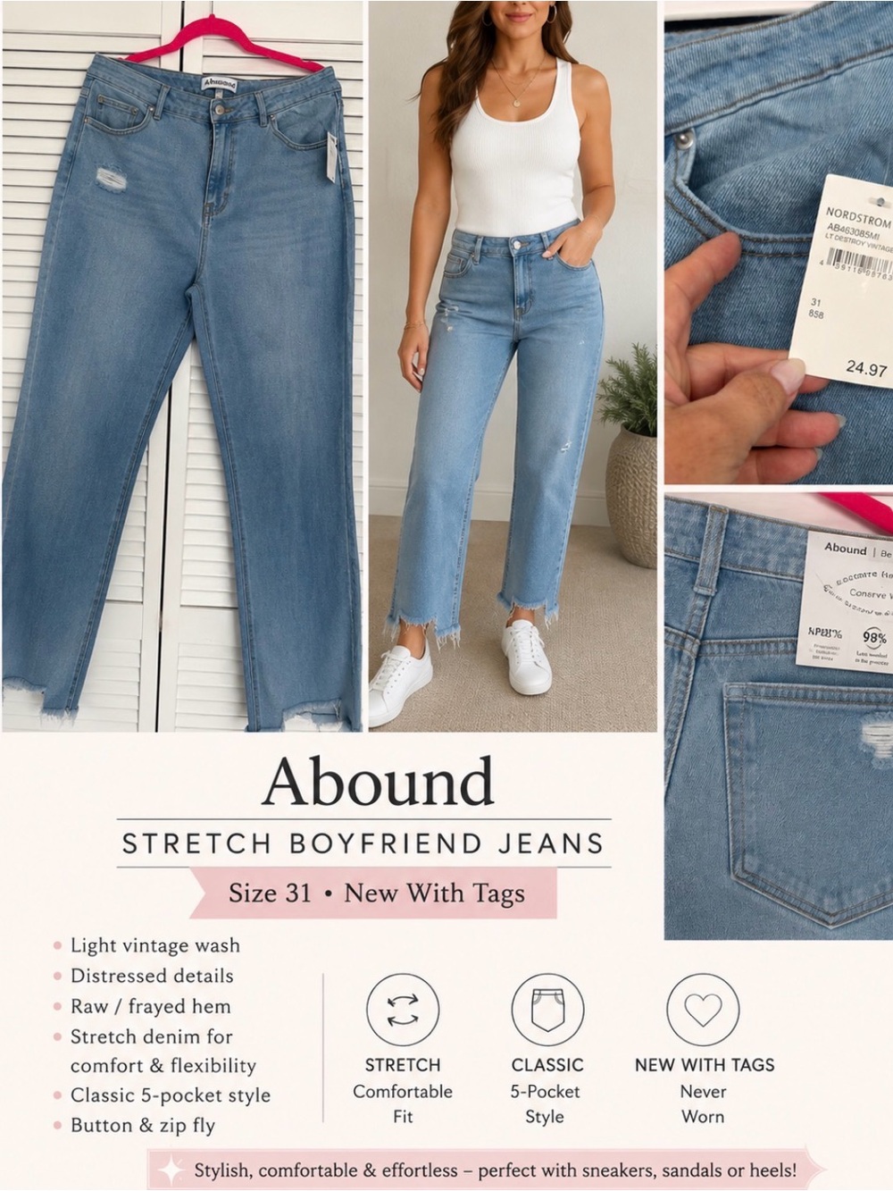 Abound Women’s Stretch Distressed Jeans Size 31 NWT